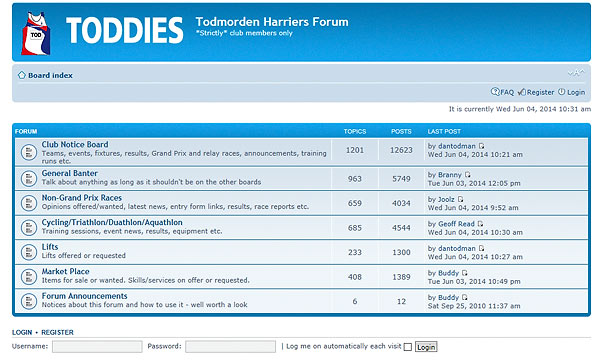 TODDIES FORUM  LOGIN/REGISTER SCREEN